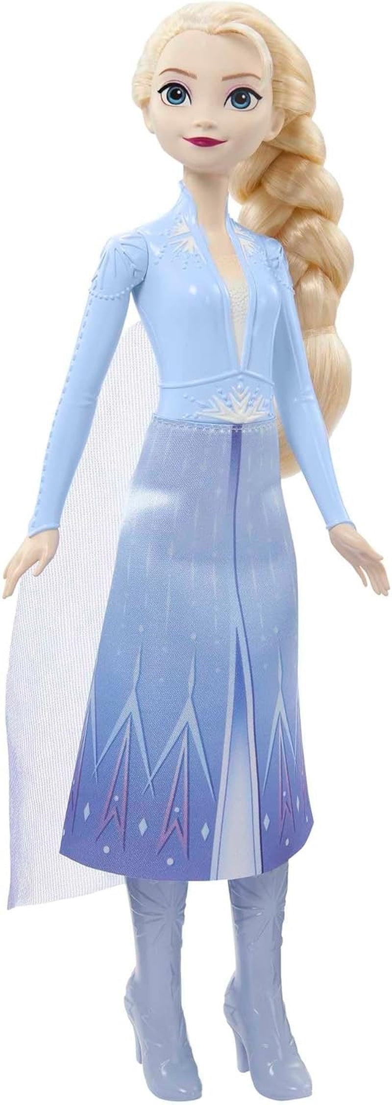 Mattel Disney prinses Elsa-pop, ijskoningin-pop in reispak, gekamd blond haar, mobiel, uitschuifbare rok en laarzen, Disney-cadeaus, 3 jaar oud speelgoed, HLW48 Naty Shop-poppen