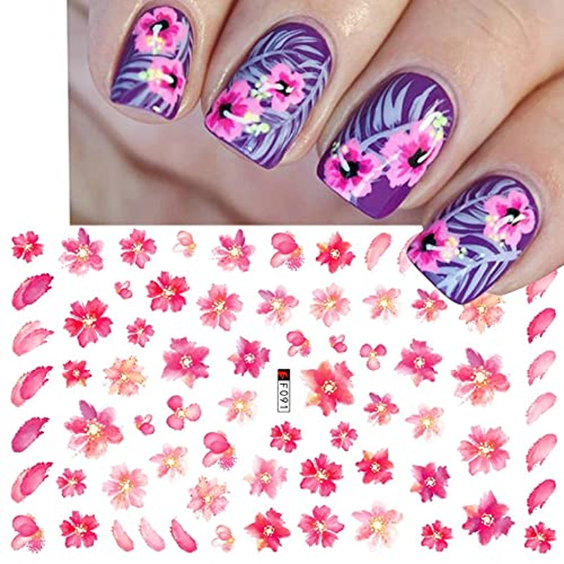 JMEOWIO Nagelsticker Frühling Blume 9 Blatt Nagelaufkleber Selbstklebend Rosa Blüte Nail Art Sticker Decoratie Nageldesign Zubehör