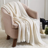 CREVENT Roest Gebreide Deken voor Bank Bank Stoel Bed Woondecoratie Zacht Warm Gezellig Lichtgewicht Lente Zomer Herfst (127,8 X 152,4 cm Karamel / Bruin / Verbrand Oranje) CREVENT Ivoor Wafelbedden en Dekens