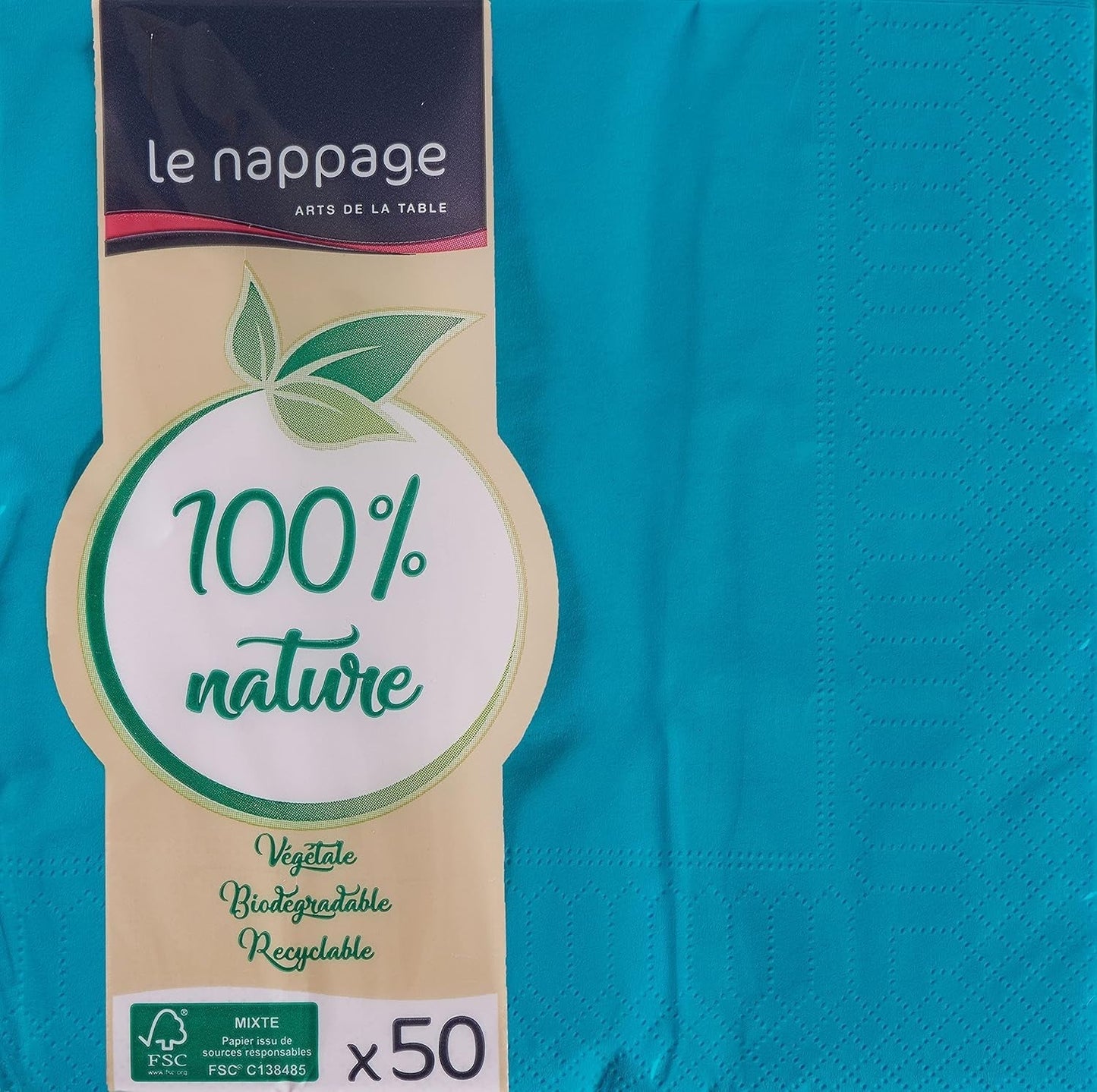 50 servetten, wattenschijfje, 33 x 33 cm, 2-laags, turkoois, FSC-cellulose, 33 x 33 cm (pak van 3)