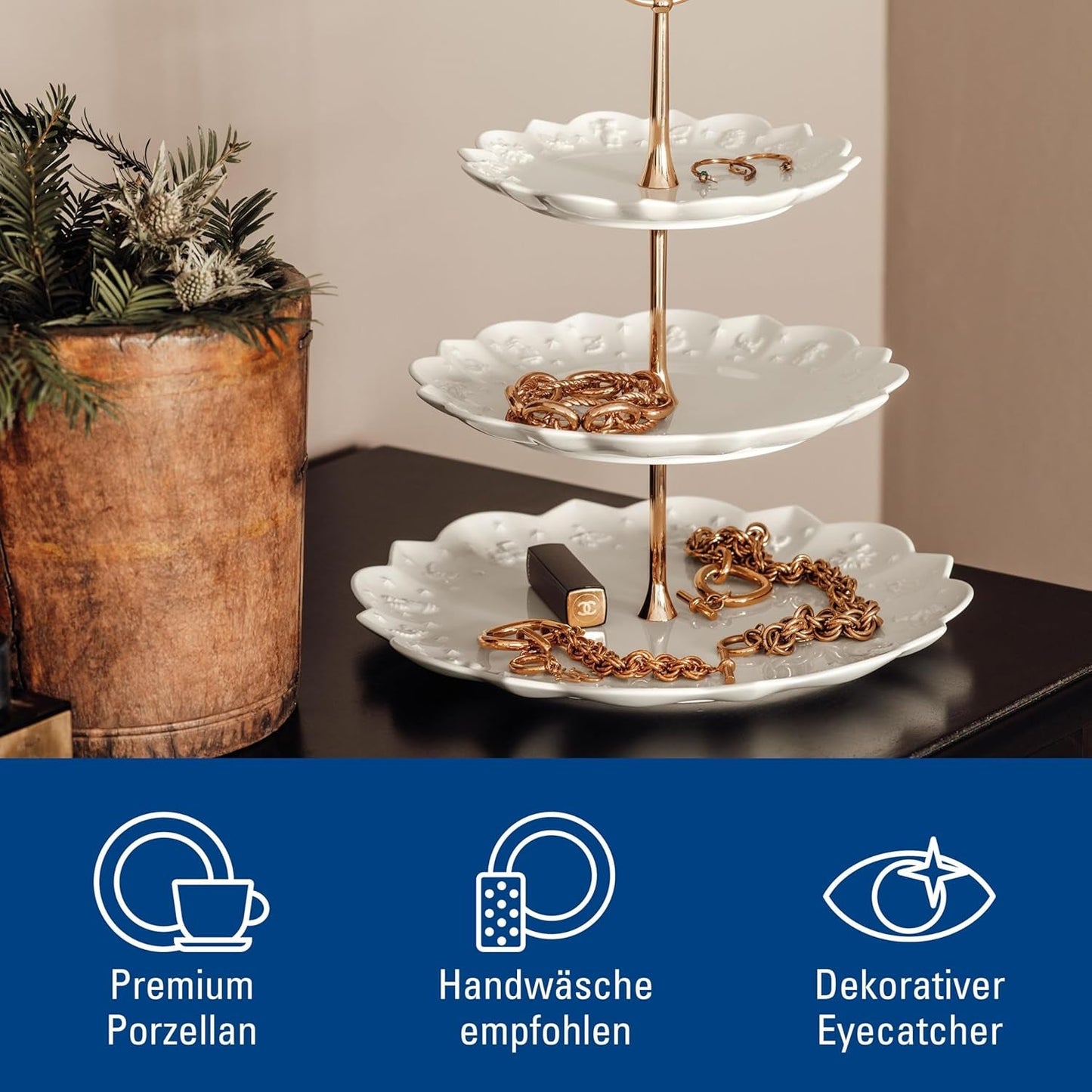 Villeroy & Boch Toys Delight Royal Classic plank, decoratieve gelaagde displaystandaard voor koekjes, gebak en kleine stukjes cake, premium porselein, wit