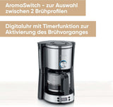 SEVERIN "TypeSwitch" espressomachine met glazen karaf en timer, AromaSwitch voor het kiezen van 2 zetopties, digitale klok met timerfunctie, voor maximaal 10 kopjes, 1000W, geborsteld roestvrij staal-zwart, KA 4826