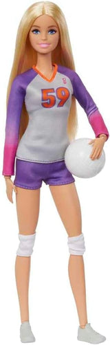Barbie Made to Move - Volleybalspelerpop met T-shirt en bal - 22 gewrichten voor realistisch spelen, inclusief volleybal- en sportuitrusting, HKT72