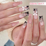 24 stuks middellange strass roze vierkante parel glitter 3D kunstnagels voor dames meisjes