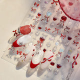 JMEOWIO 3D Nagelsticker Roter Kelch Mit Schleife Nail Art Sticker Selbstklebend Nagelaufkleber 5D Stereoskopische Decoratie Nageldesign Zubehör 1 Blatt