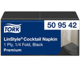 Tork Linstyle 509542 zwarte cocktailservetten, 1/4 vouw, 1-laags, 23,8 x 23,8 cm, 1 x 100 servetten