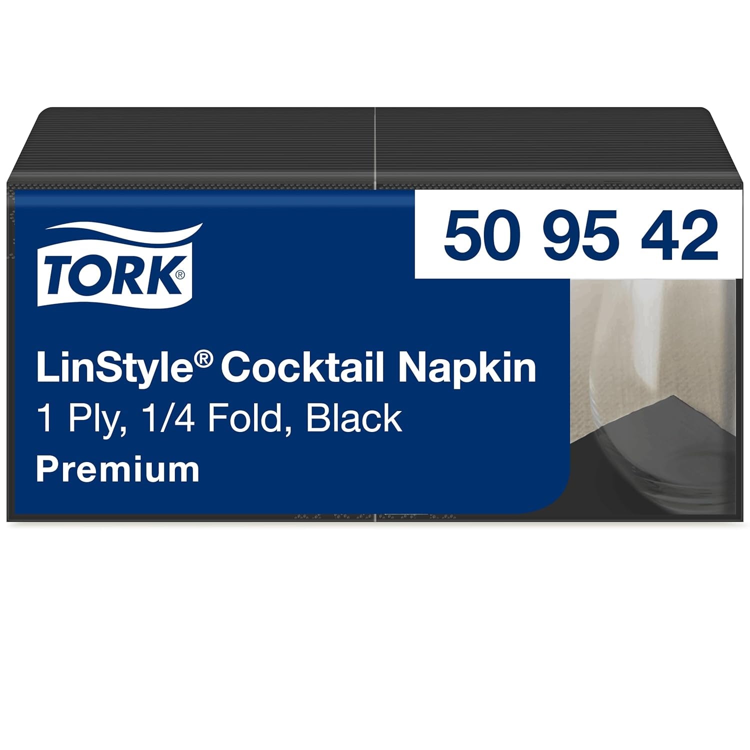 Tork Linstyle 509542 zwarte cocktailservetten, 1/4 vouw, 1-laags, 23,8 x 23,8 cm, 1 x 100 servetten