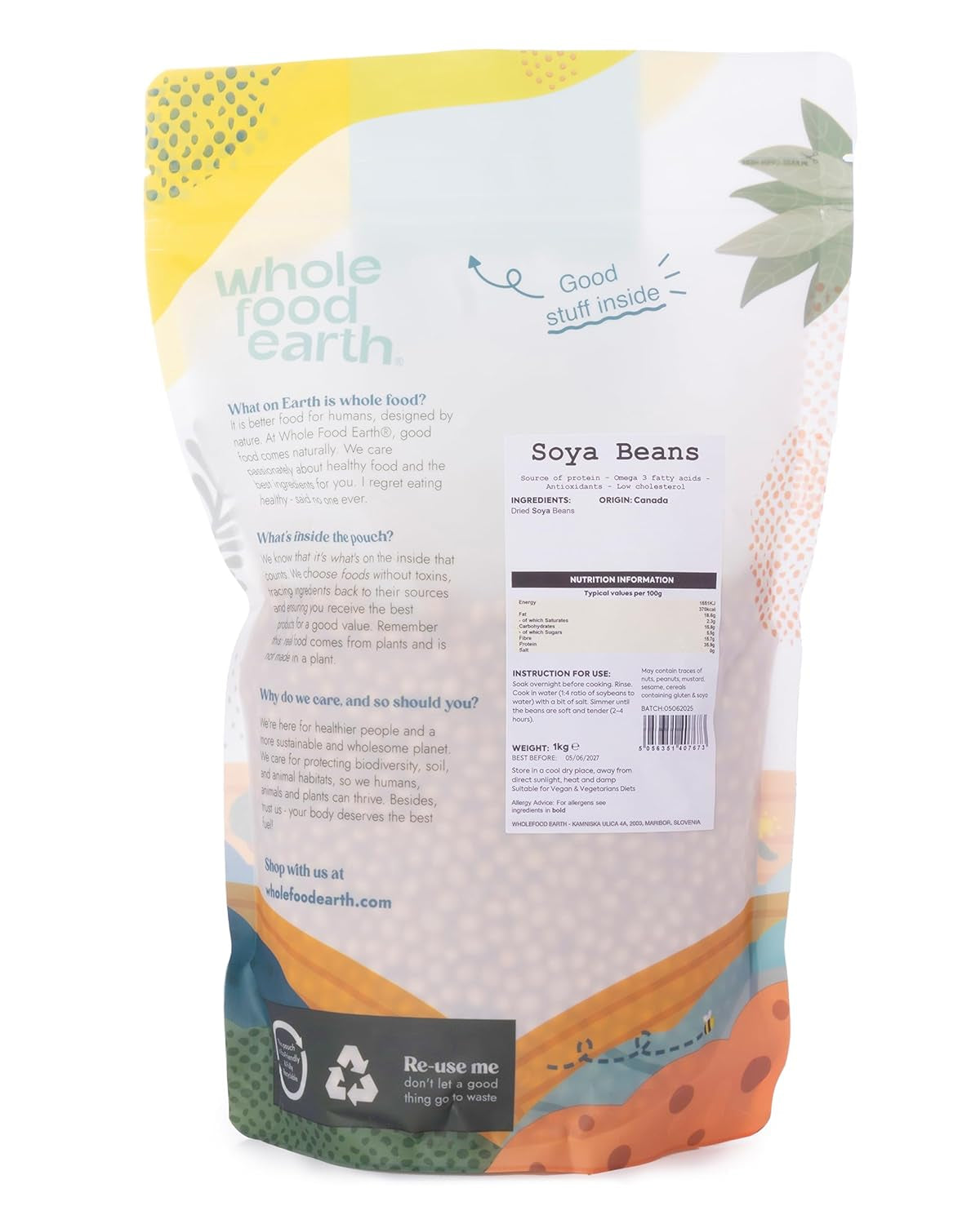 Wholefood Earth soja - non-GMO - natuurlijk - vegan - zuivelvrij - geen toegevoegde suikers 1 kg