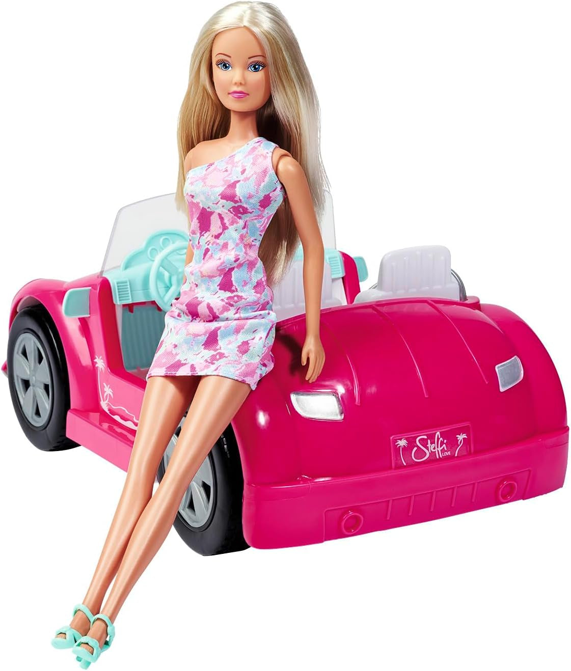 Simba Steffi Love strandautopop in coole zomeroutfit met strandwandelwagen, 29 cm, vanaf 3 jaar