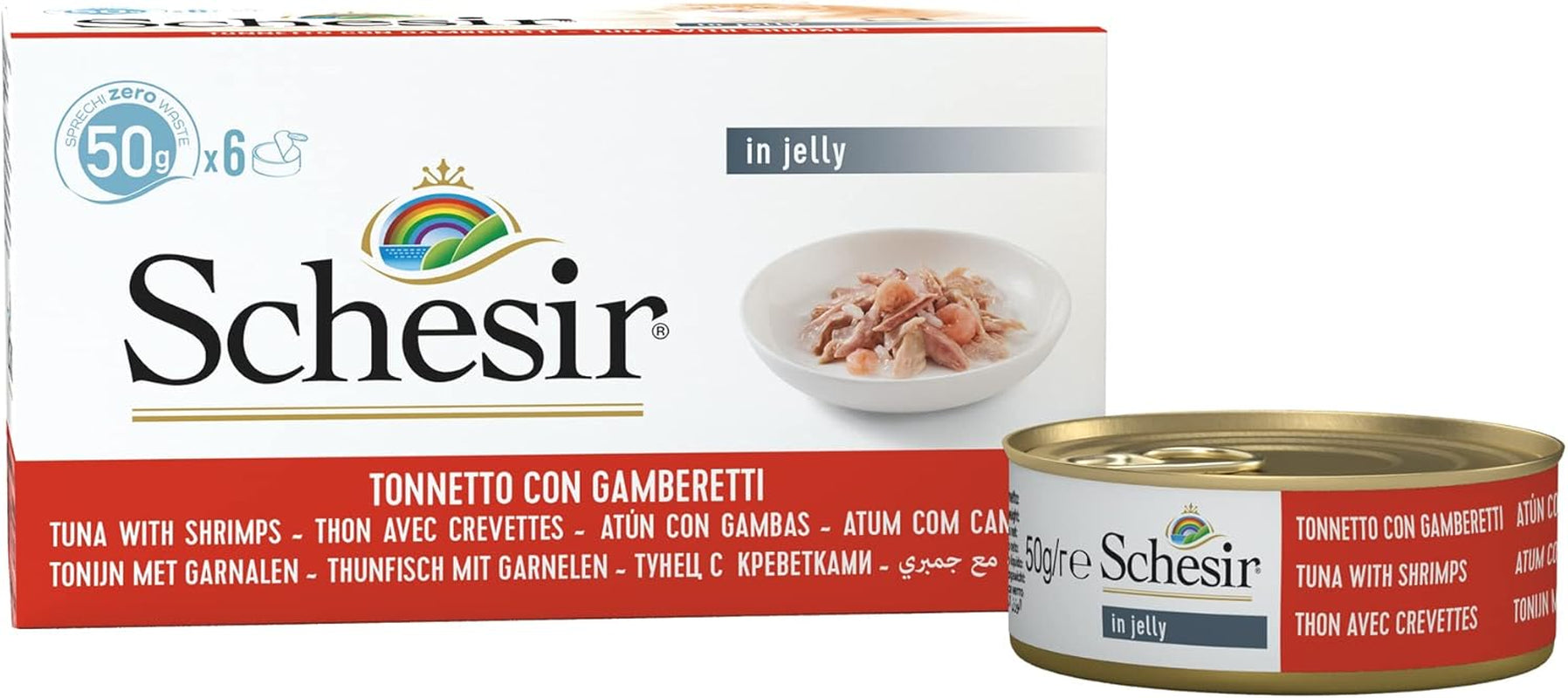 Tonijn Garnalengelei voor katten, nat kattenvoer in gelei, 8 x 6 blikjes x 50 g