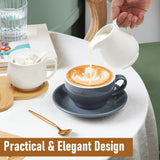 Melk- en suikerset met deksel en lepel, 5-delige keramische melkkan en suikerkan met houten tablet, melk- en suikerkan voor keuken, koffie, magnetron en vaatwasser (wit)