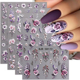 JMEOWIO 3D Nagelsticker Blumen Nail Art Sticker Selbstklebend Nagelaufkleber 5D Stereoskopisch Frühling Zomer Decoratie Nageldesign Zubehör 4 Blatt