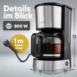 Espressomachine met Bomann®-filter | voor 12-14 kopjes | Koffie-espressomachine met filter | Roestvrij stalen behuizing | Anti-druppel | Espresso | Koffie-espressomachine met filter | 800W | KA 6071CB