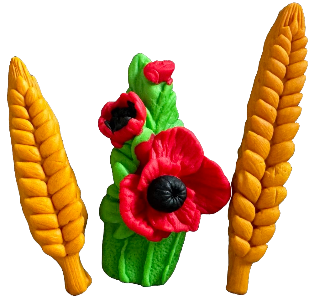 Set van 3 eetbare suikerpasta-decoraties, Zomer, tarwe en klaprozen Suikerpasta-decoraties Naty Shop