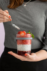 Kilner ontbijtpotje met lepel / 350 ml, Ø 9,5 cm / 5 stuks | mueslibeker voor meeneemmaaltijden / niet giftig / glazen container met deksel voor muesli, pap en yoghurt / container voor nachtelijke haver Naty Shop voedselbewaardozen