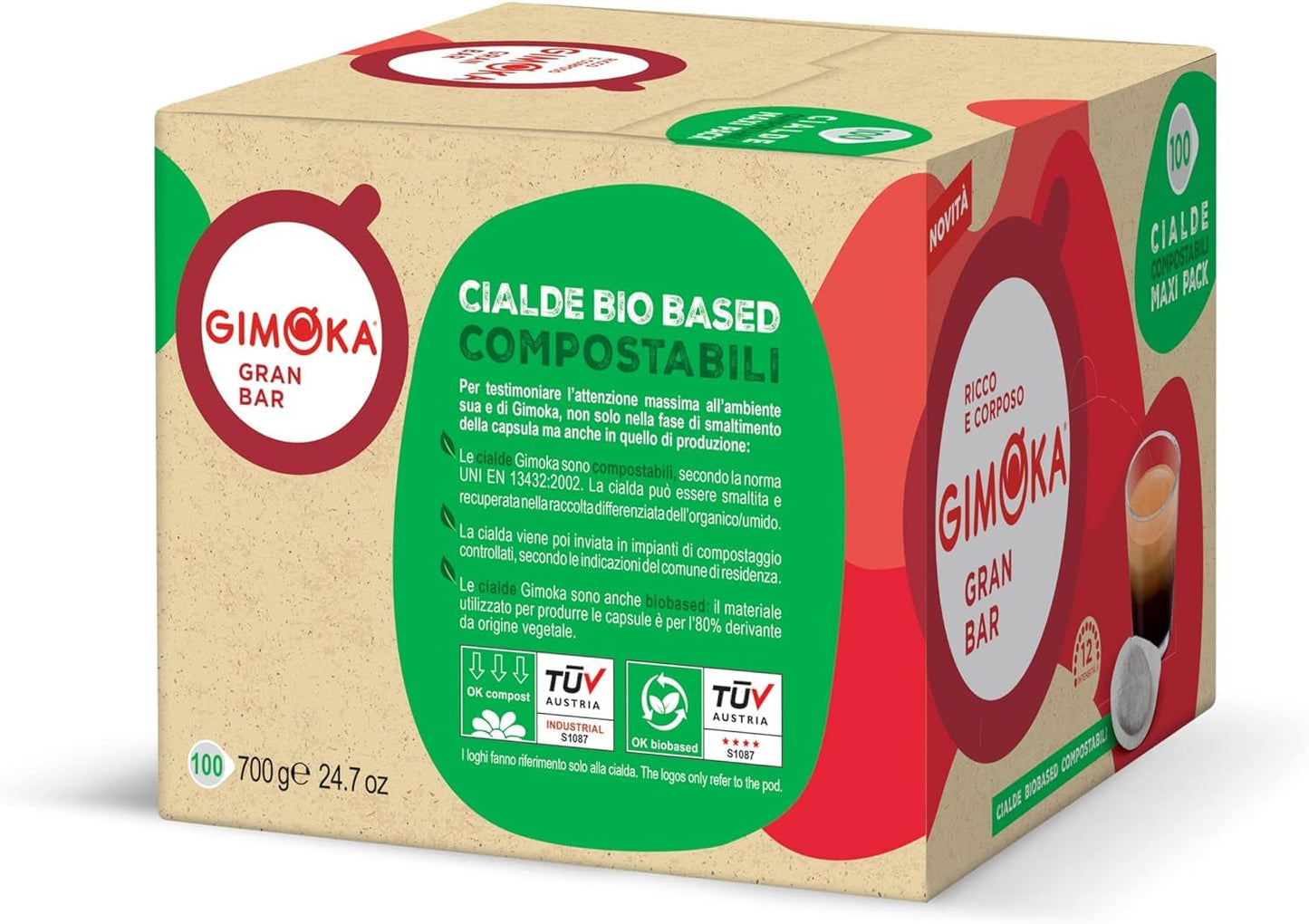 Gimoka Kompostierbare Kaffeepads, Gran Bar Intenso Kaffeemischung, Intensität 12-100 Pads - Compatibel met ESE Systeem Papierblokken 44 mm