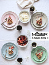 MÄSER Kitchen Time II, Serviesset voor 4 personen, Combiservies met 16 stuks in pastelkleuren met subtiel patroon, Porselein, Roze