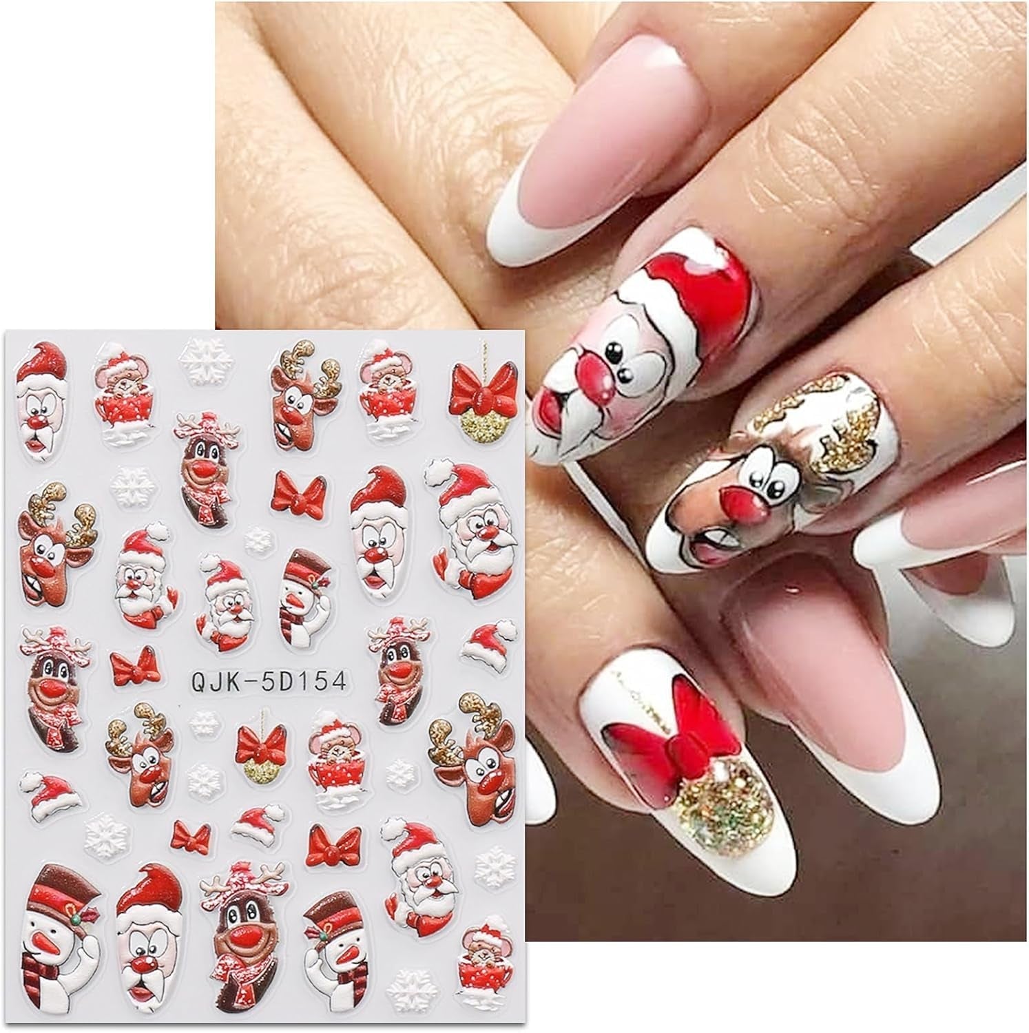 JMEOWIO 3D Nagelsticker Weihnachten Nail Art Sticker Selbstklebend Nagelaufkleber 5D Stereoskopisch Schneeflocke Xmas Winterurlaub Niedlich Decoratie Nageldesign Zubehör 4 Blatt