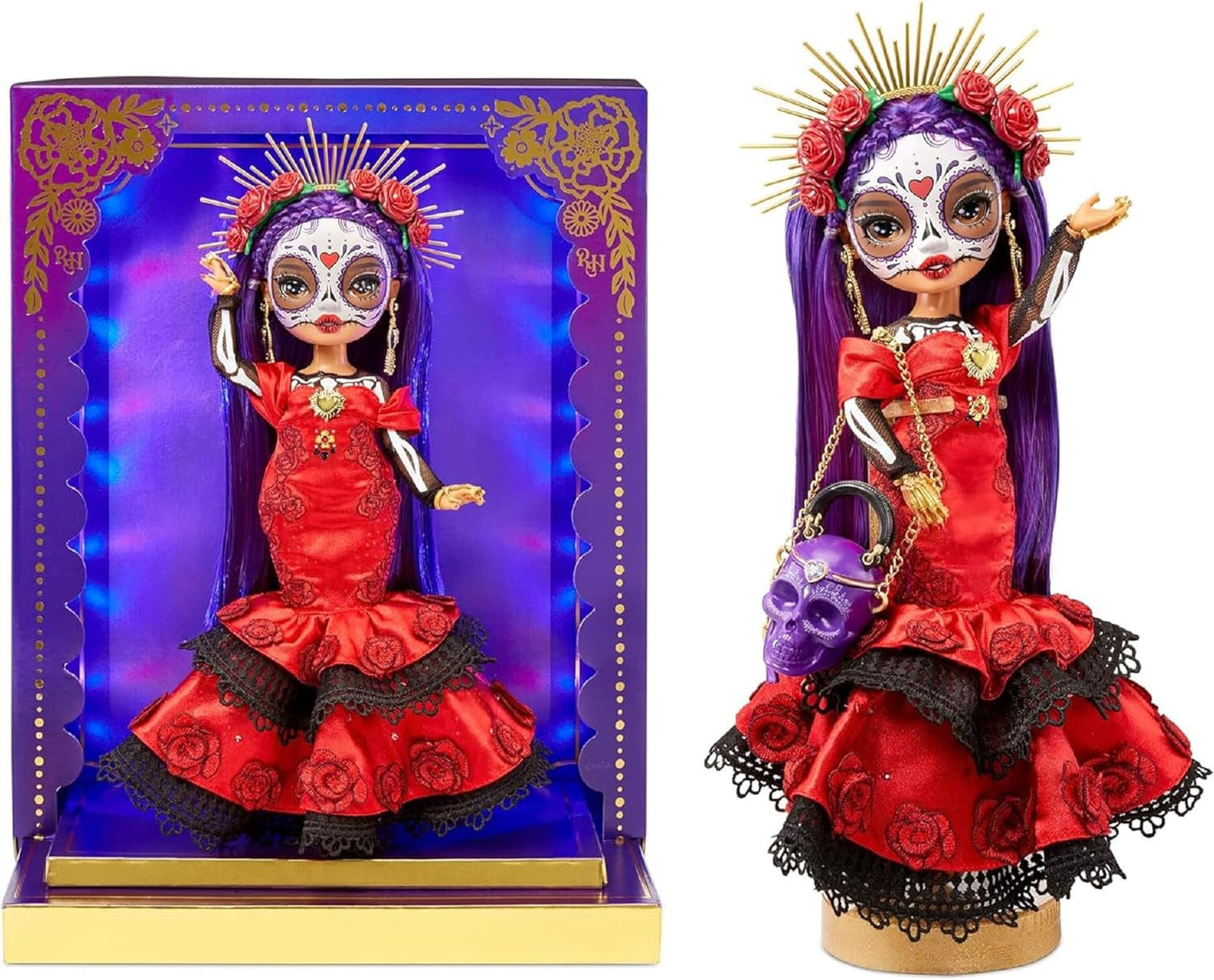 Rainbow High 2022 Día De Los Muertos Feestelijke editie - Maria Garcia - Verzamelpop (28 cm) met schmink en Calavera-tas - Lichtgevend display en premium accessoires