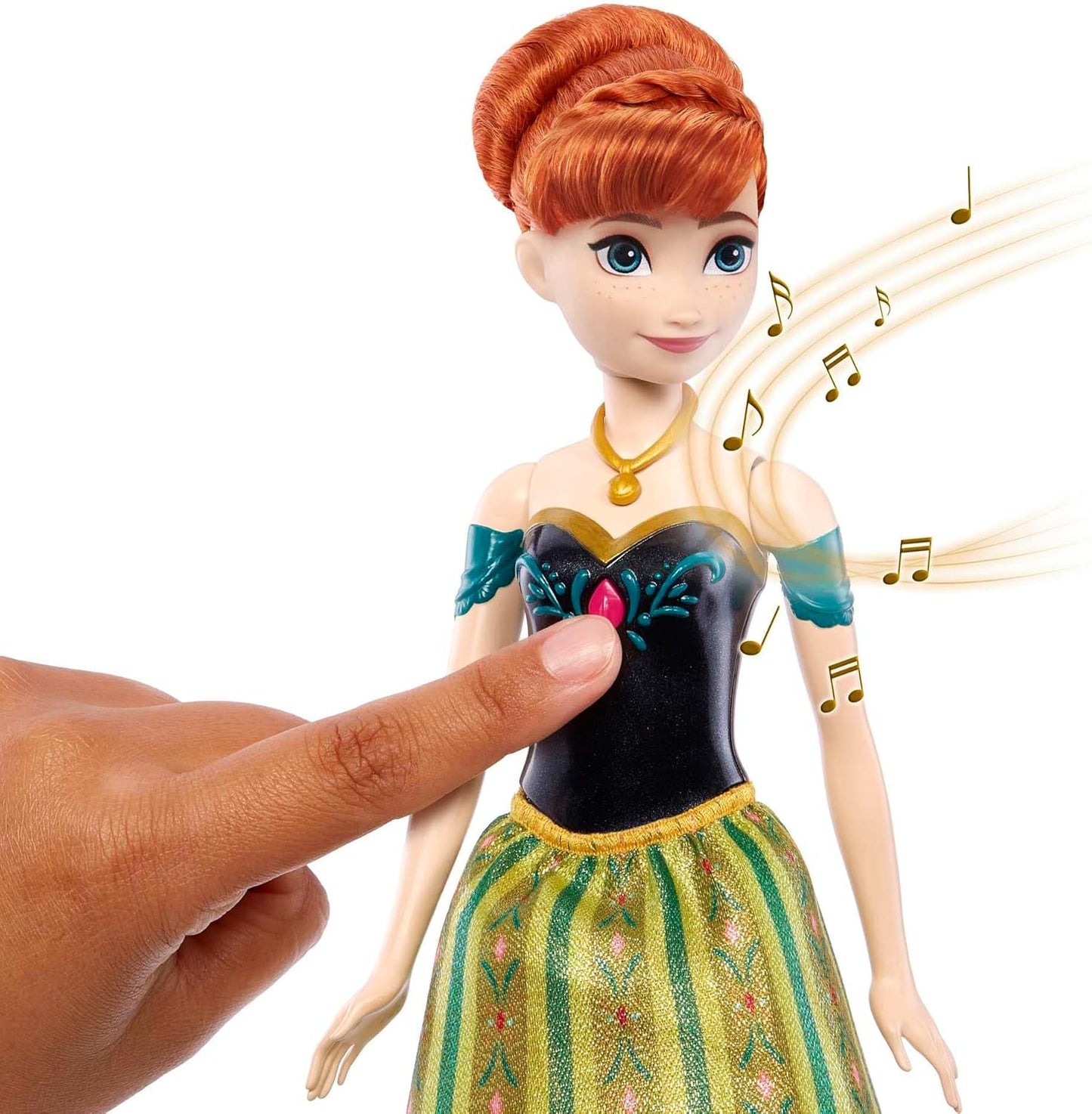 Mattel Disney Frozen zingende Anna-pop - fragment van een liedje van 30 seconden, klassieke kasteeloutfit, afneembare zachte rok, kambaar haar, voor kinderen vanaf 3 jaar, Duitse versie, HMG41