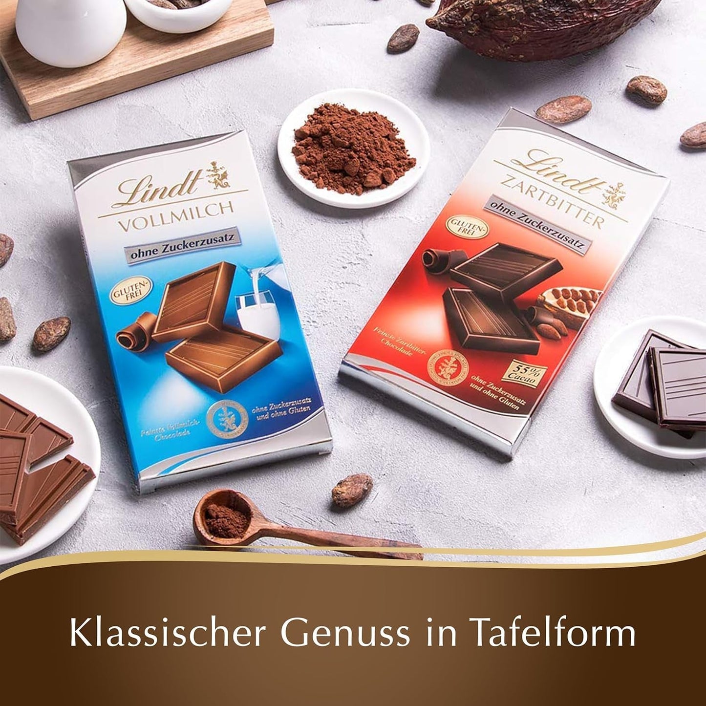 Pure chocolade zonder toegevoegde suiker | Tablet 100g | Het lekkerste met 55% cacao, glutenvrij | Chocoladereep | Chocoladecadeauset (4 stuks)