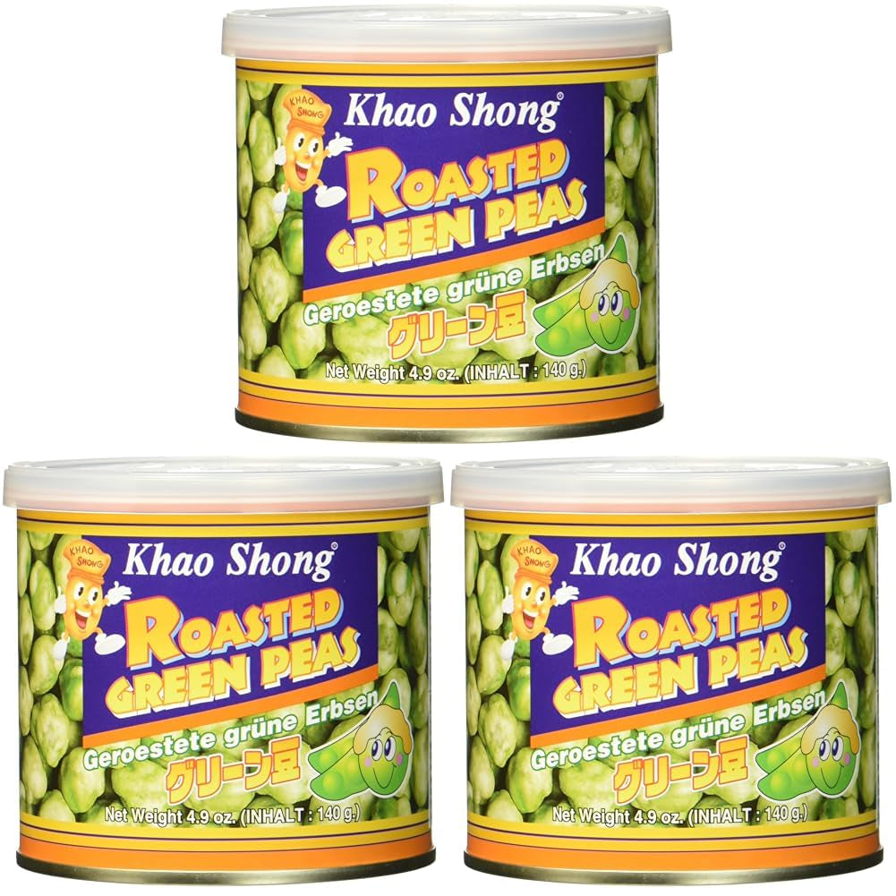 Khao Shong Gebakken groene erwten met wasabi, knapperige erwten in een pittig beslag, een vetarm alternatief voor noten, medium pikant, 1 blik van 140 g | 140 g (1 pakje)
