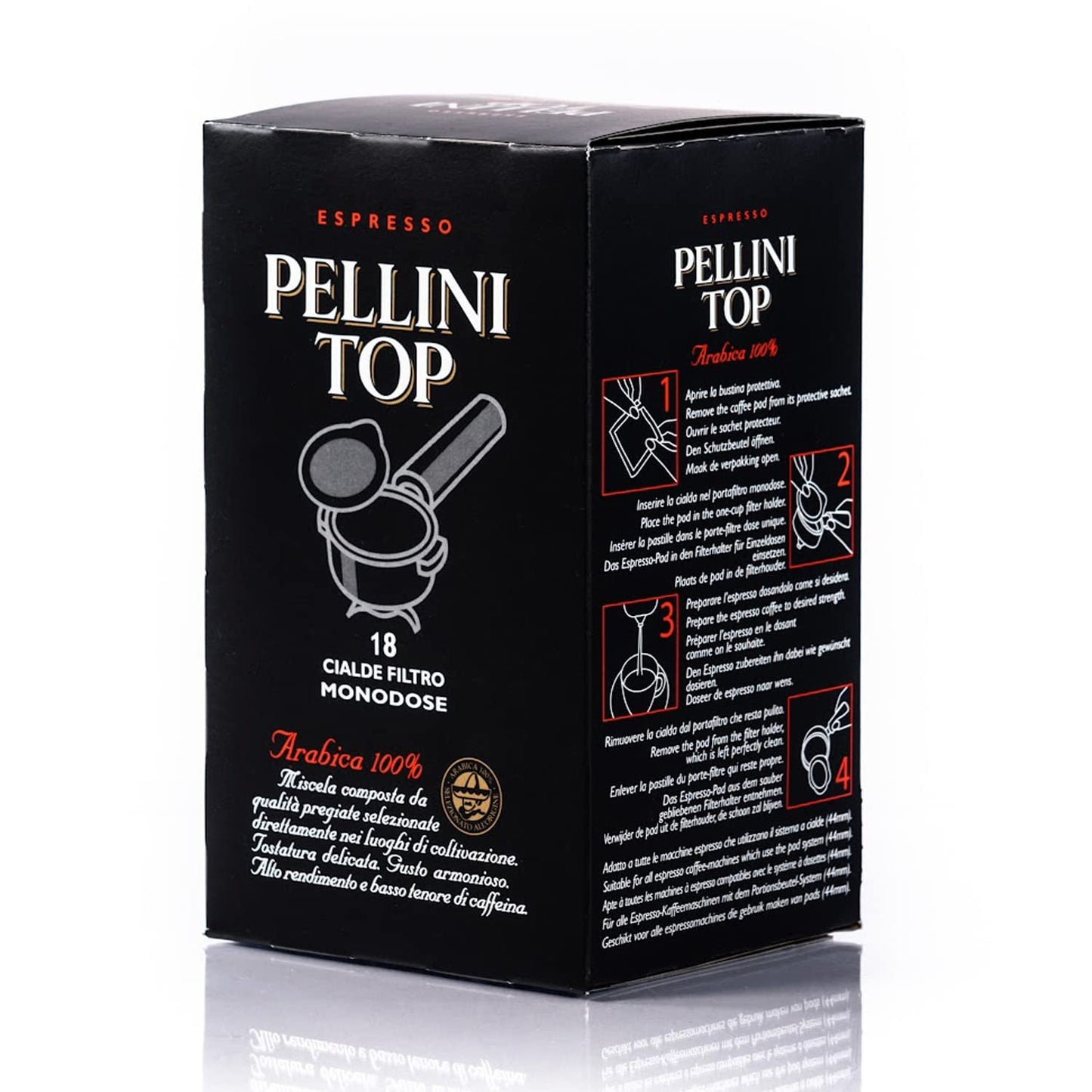 Pellini Caffè, Espresso Pellini Top 100% Arabica - 6 Packungen met 18 Pads (6x126 g, totaal 108 Pads)