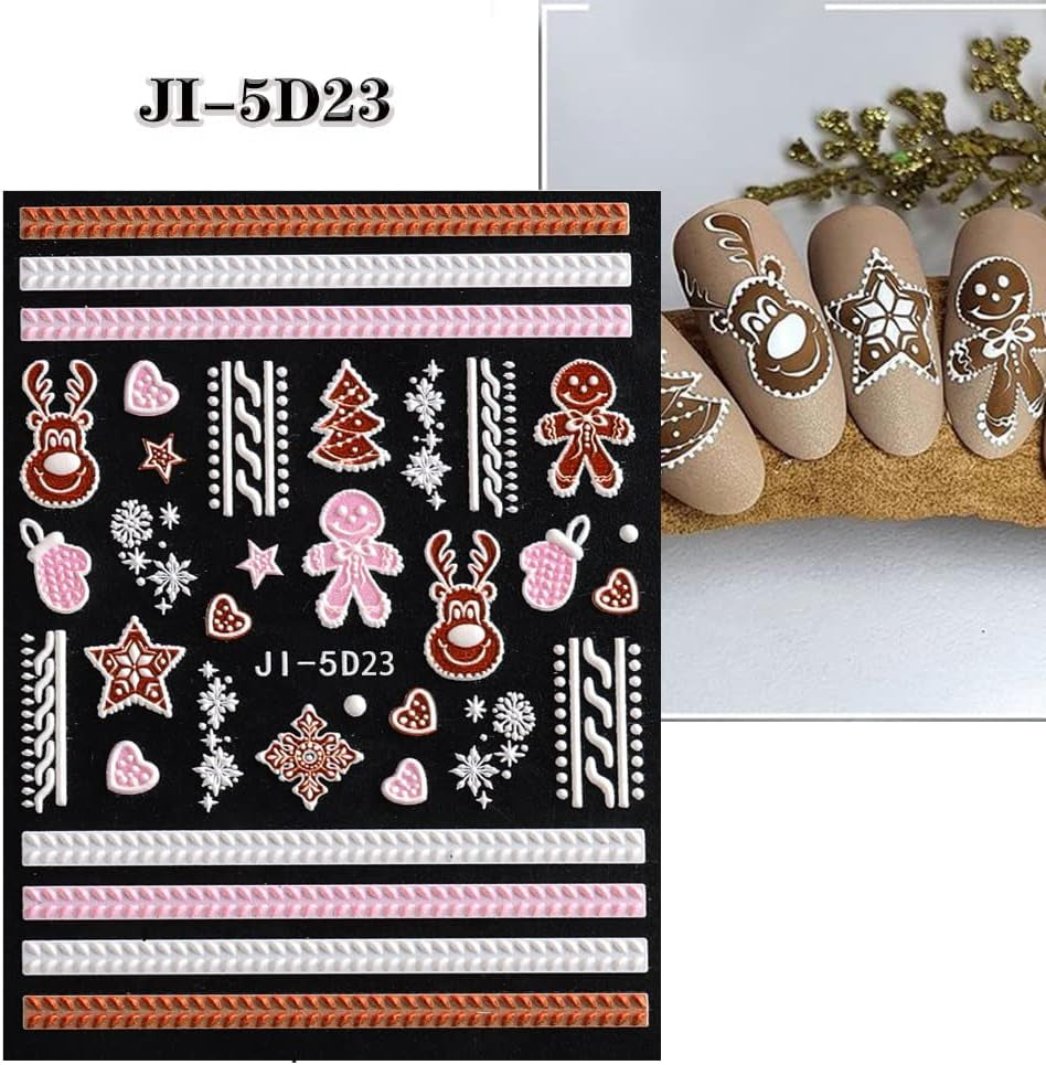 5 Blatt 3D Nagelsticker Weihnachten Nagelaufkleber 5D Stereoskopisch Selbstklebend Schneeflocke-Weihnachtswinterurlaub Nail Art Sticker Decoratie Nageldesign Zubehör