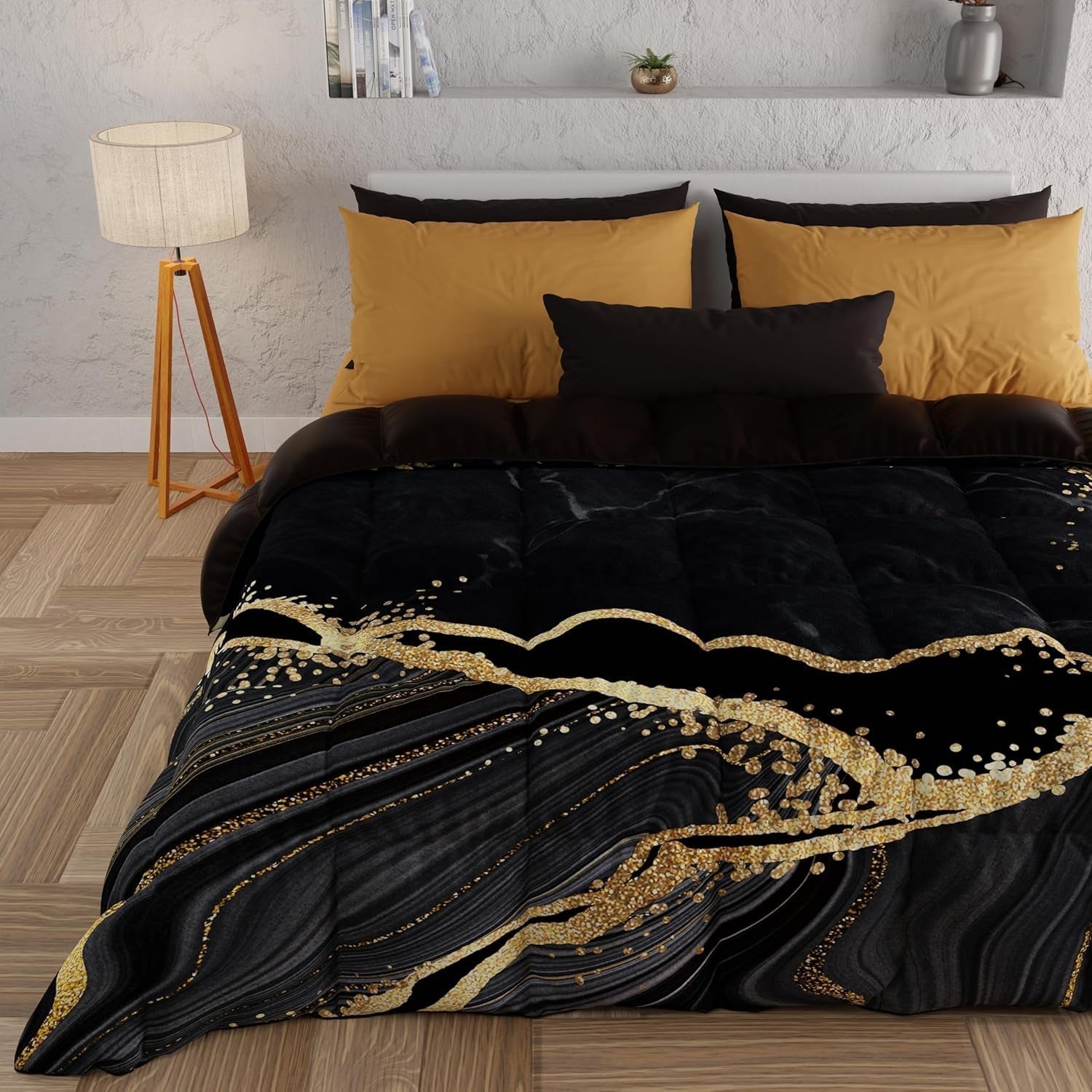 PETTI Artigiani Italiani - Winterquilt, Winterquilt, Eenvoudige quilt, Dubbelzijdig, Monocolor en digitaal printen, 100% anti-allergische microvezel, Made in Italy Dekbedden en quilts Naty Shop Zwart marmeren Eenpersoonsbed