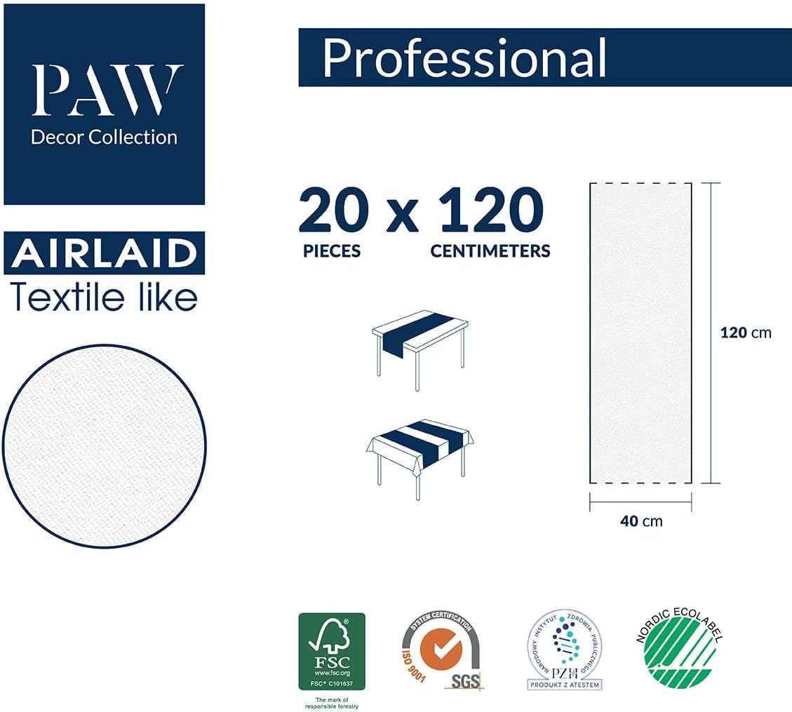 PAW - Airlaid tafelloper (40 cm x 24 m) I Tafeldecoraties voor communie, vormsel, bruiloft, jubileum, tuinfeest, doop I Tafeldecoraties Elegant tafellint - Wilgentak I Wilgentak