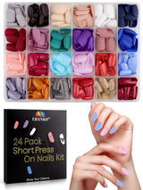 EBANKU 576 stks korte druk op nagels met nagellijm, 12 kleuren korte matte kunstnagels, 8 korte glanzende kunstnagels, 4 glitter kunstnagels