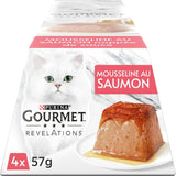 Aanbevelingen, zalmmousseline, met saus, maaltijdporties voor volwassen katten, 4 x 57 g