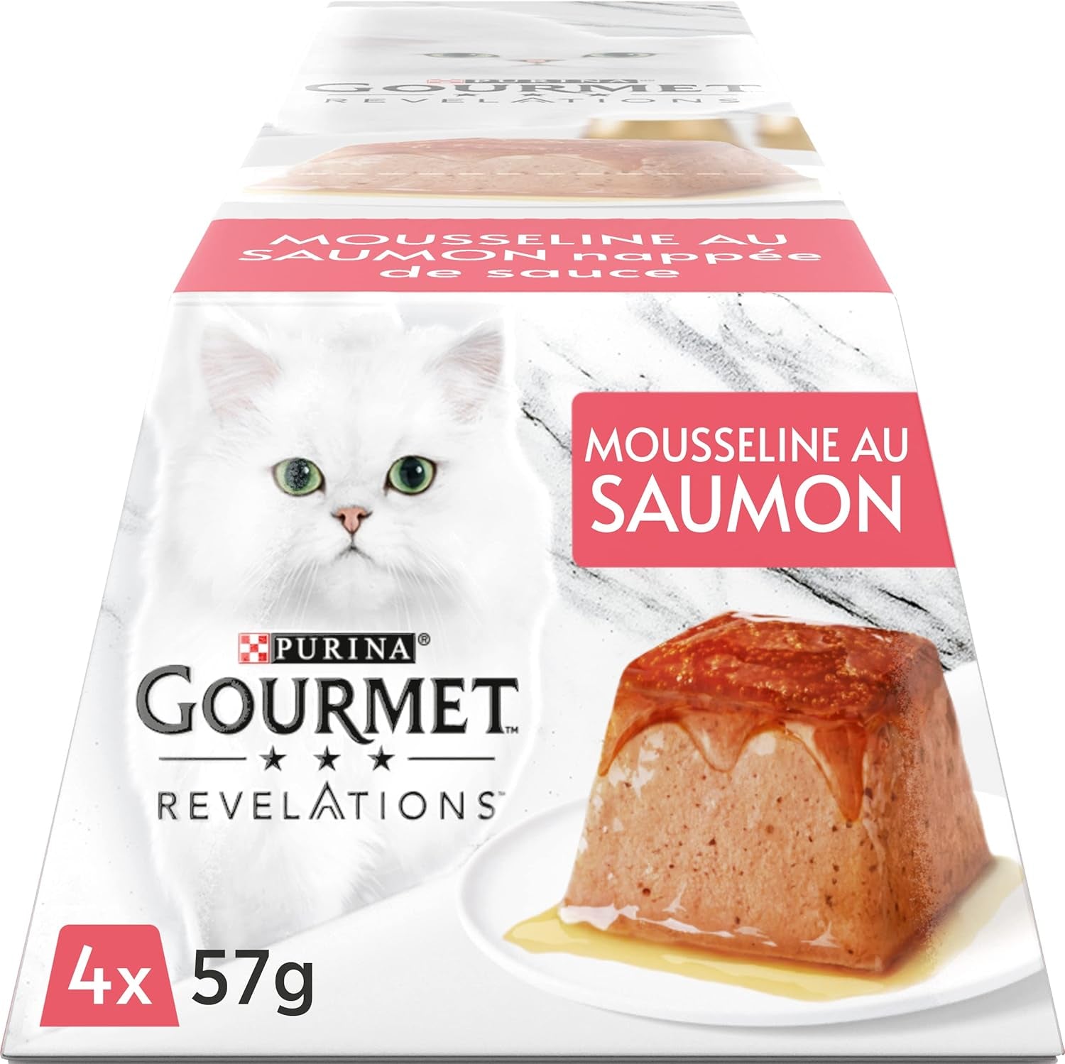 Aanbevelingen, zalmmousseline, met saus, maaltijdporties voor volwassen katten, 4 x 57 g