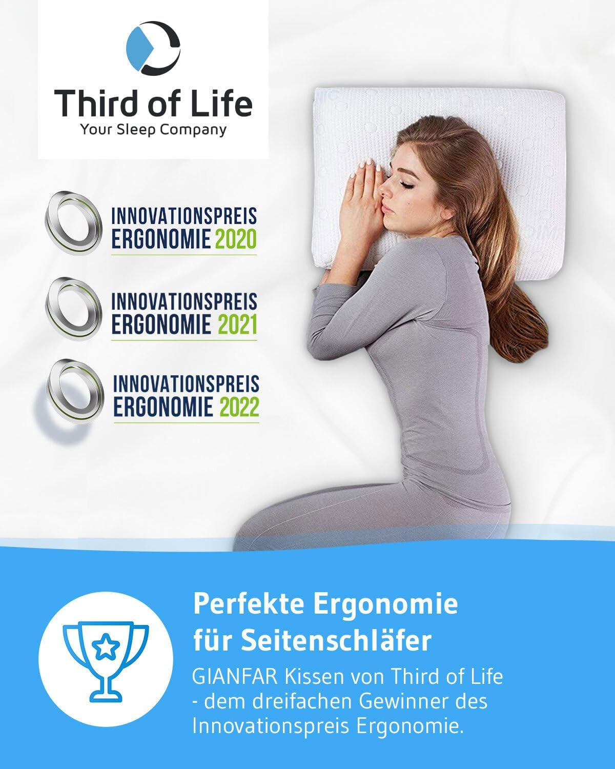 Kussen voor zijslaap GIANFAR | Orthopedisch neksteunkussen | Ultravers traagschuim tegen keelpijn en migraine | Thermoregulerende hoes | Kussen voor zijslapen met cervicale wervelkolom 55X40X12/10 cm Cervicale orthopedische kussens Naty Shop