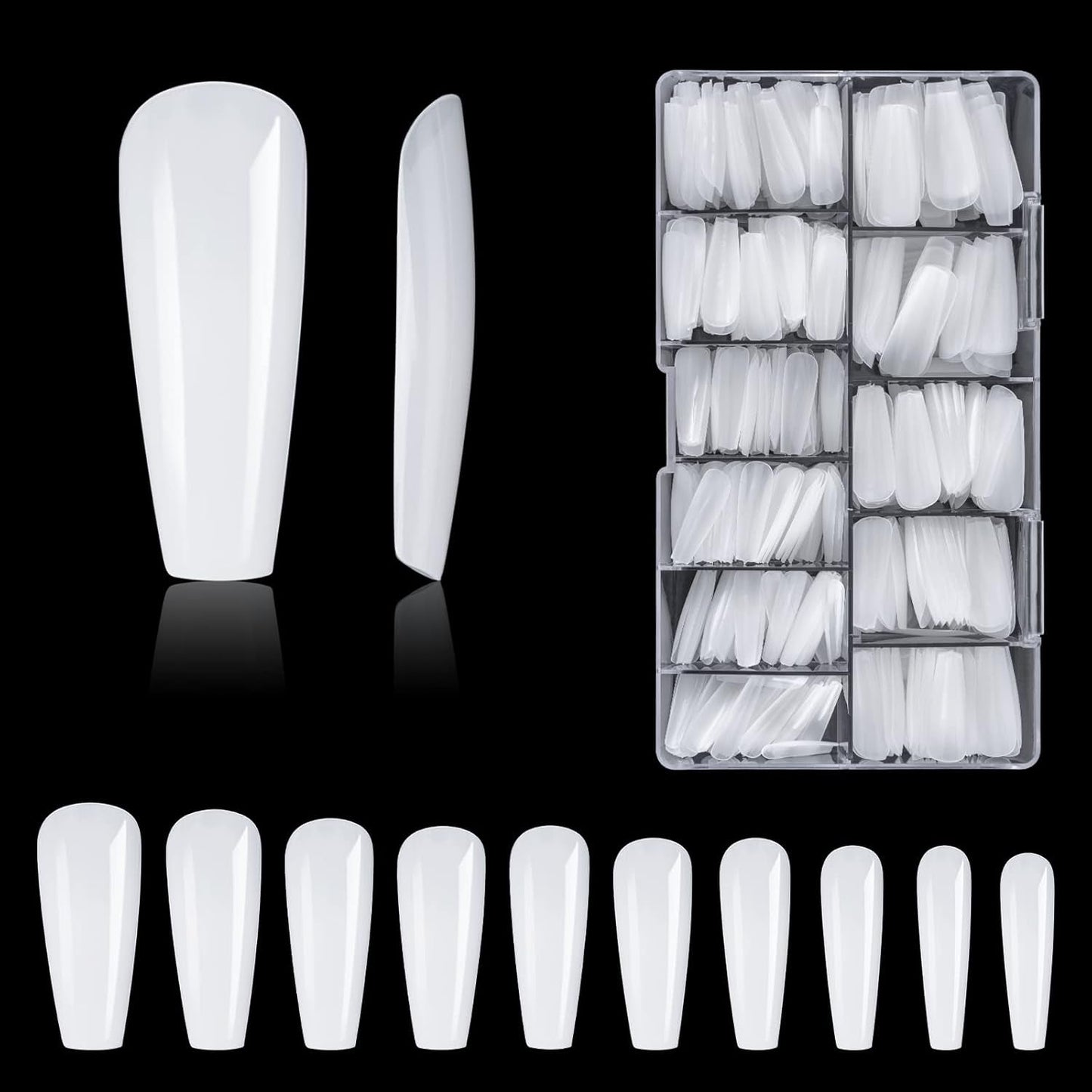 Soorten nagels, 500 stuks kunstmatige acryl valse nageltips met opbergdoos voor nagelsalons en doe-het-zelf nagelkunst voor thuis, 10 maten