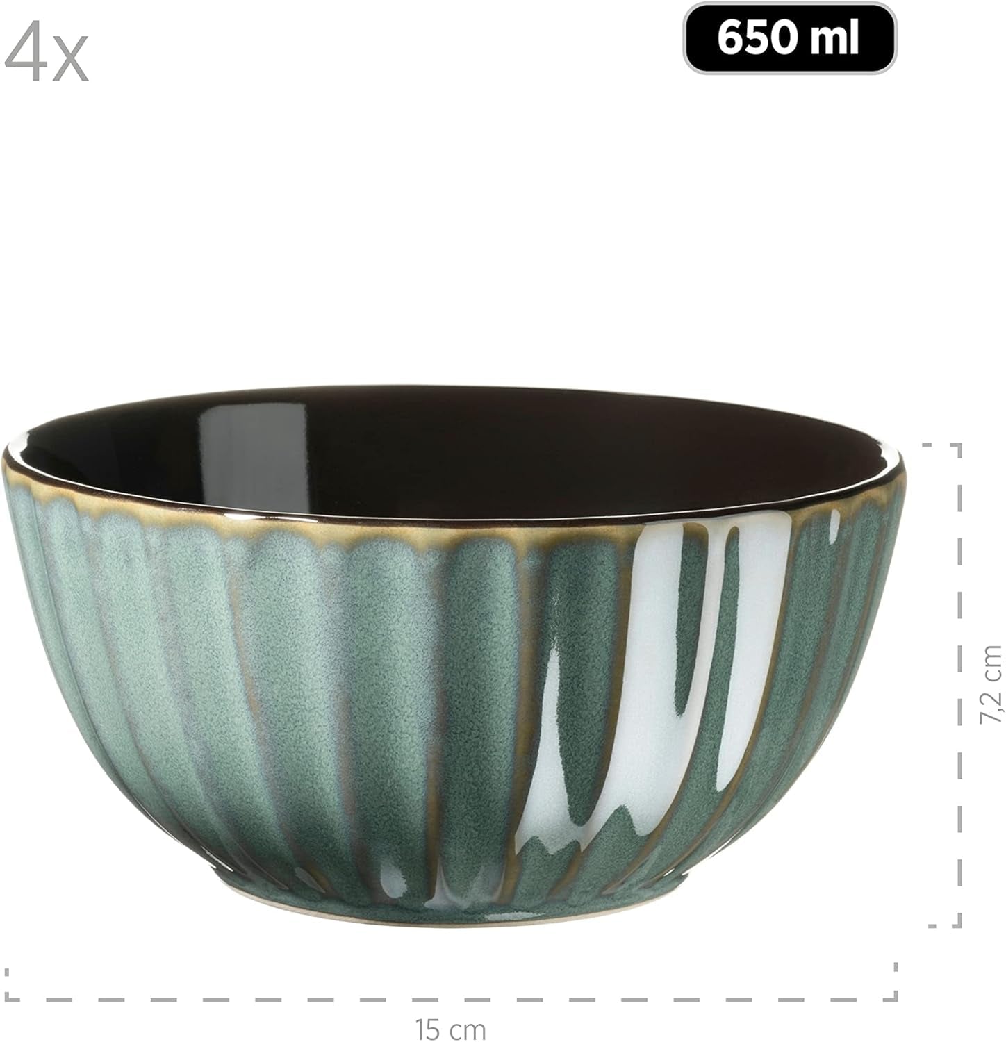 MÄSER 931964 Confino-serie serviesset voor 4 personen, moderne vintage look, keramische comboset, 20-delig, benzinekleur met zwarte accenten, tegel