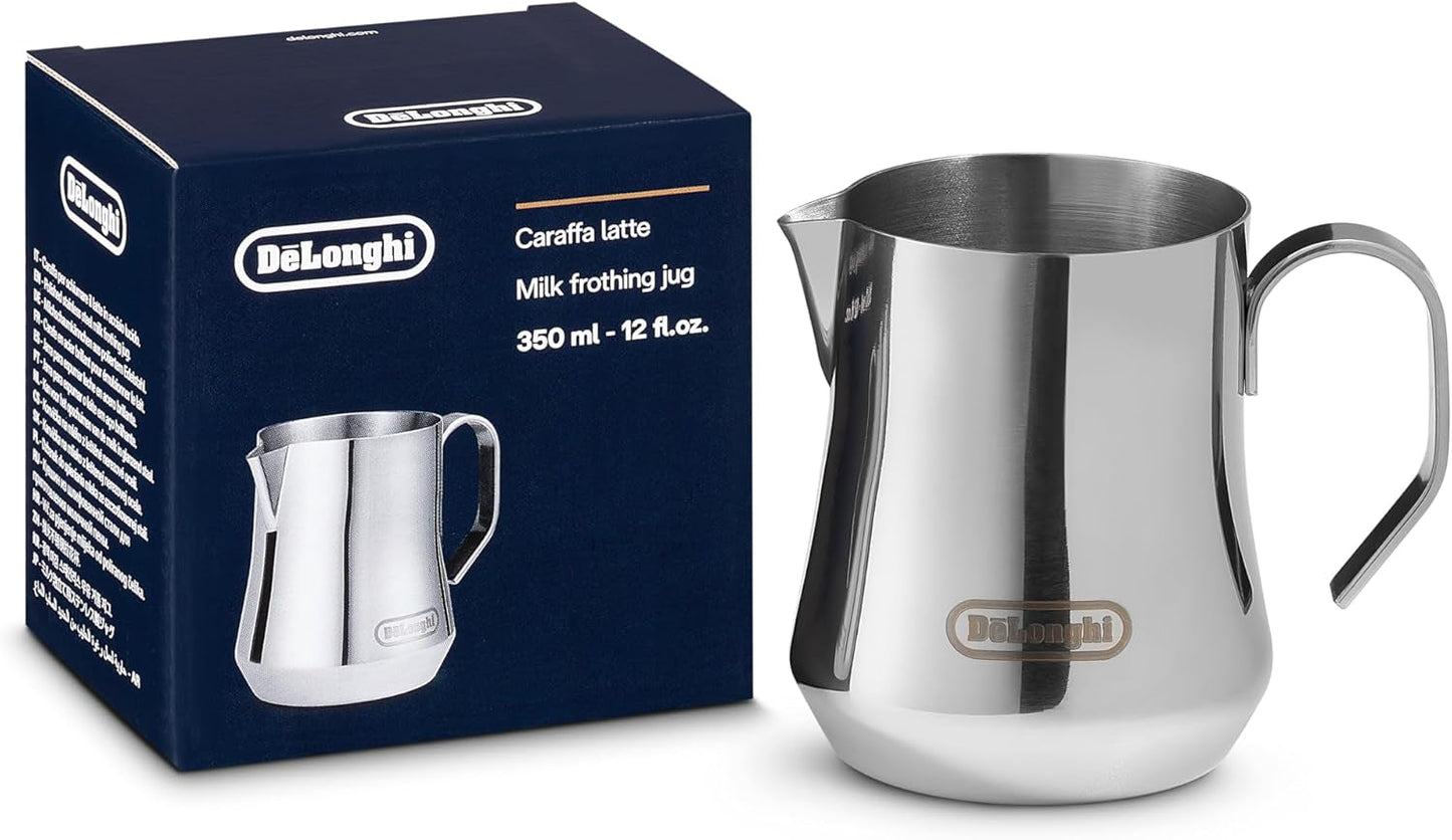De'Longhi Melkkan DLSC060, melkkan voor handmatig opschuimen, ergonomische handgreep, inhoud 350 ml, roestvrij staal