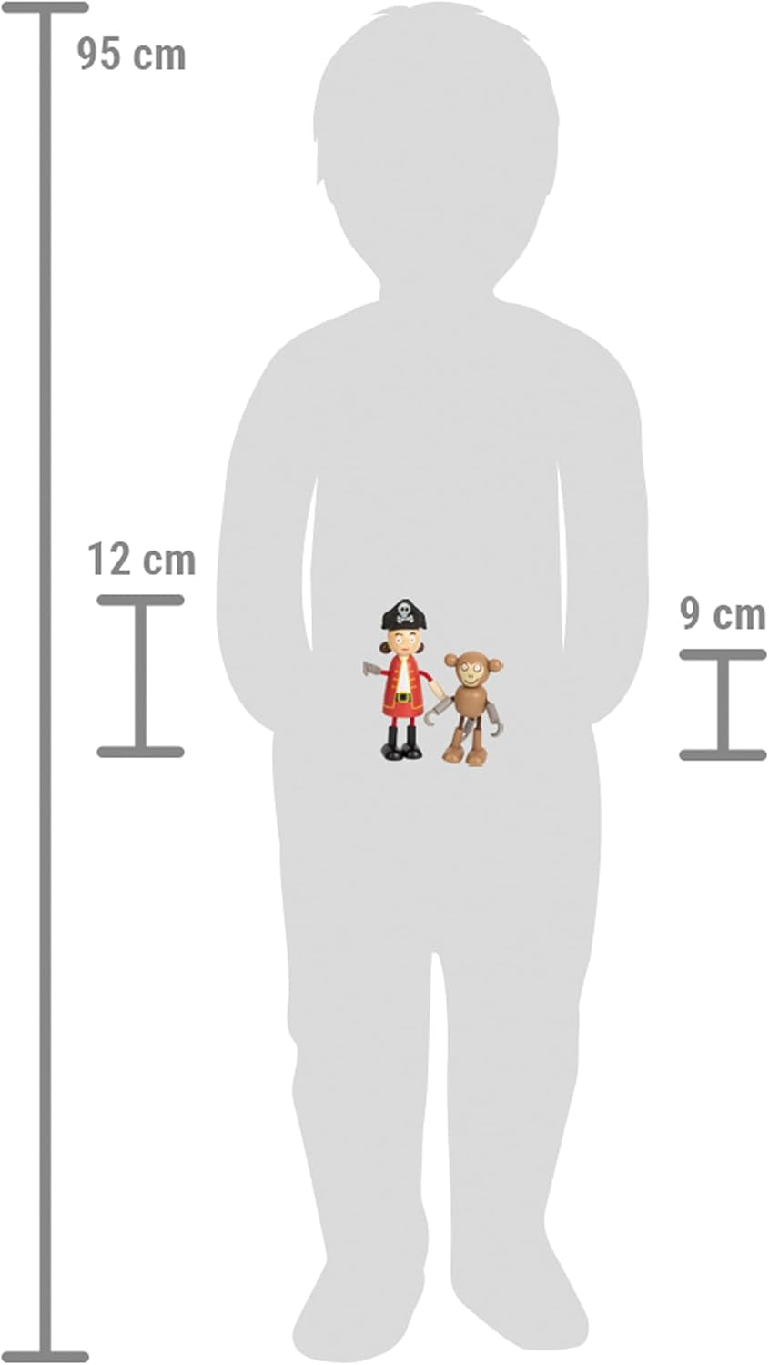 Small Foot flexibele houten piratenpoppen, 5 piraten en 1 aap, gedetailleerd en flexibel, vanaf 3 jaar, 12412