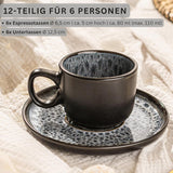 ZANGER Sydney | Keramische espressokopjes set van 12, mokka kopjes set voor 6, kop en schotels, vaatwasmachine- en magnetronbestendig, donkergrijs, 80 ml | DE WAARDE-COLLECTIE