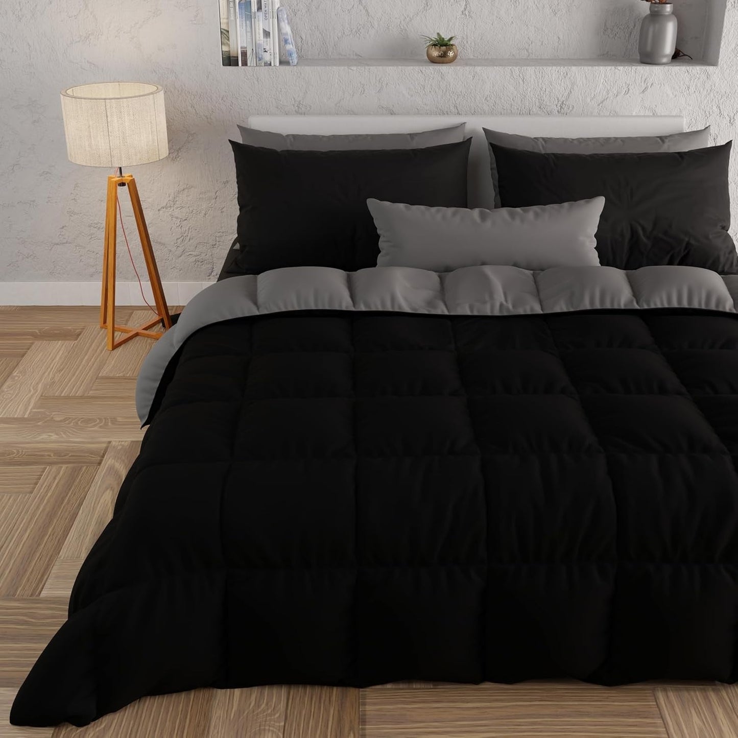 PETTI Artigiani Italiani - Tweepersoonsbed winterdekbed, maxi, monochroom, dubbelzijdig, wit, grijs, 100% Made in Italy Dekbedden en dekbedden Naty Shop Black Matrimoniale Maxi