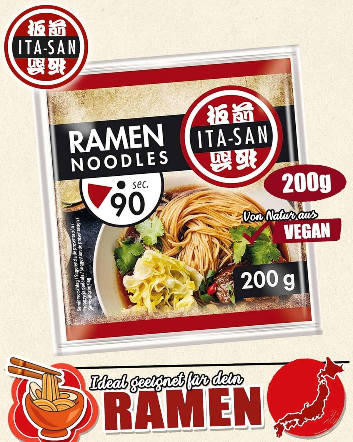 ITA-SAN Ramen-noedels, snelle en gemakkelijke bereiding, 30 x 200 g