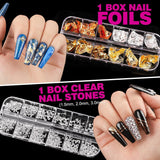 FANDAMEI 54 Blätter Wassertransfer Nagelsticker & Nail Art Pinsel Set, Dotted Pennen, Blattgold voor Nagelkunst, Streifenband, Strasssteine, Werkzeug en Decoratieset voor Nagelkunst Maniküre Set