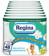 Regina Cartacamomilla - 8 rollen toiletpapier, 300 pluizige vellen, 3-laags, zacht en stevig, recyclebare papieren verpakking