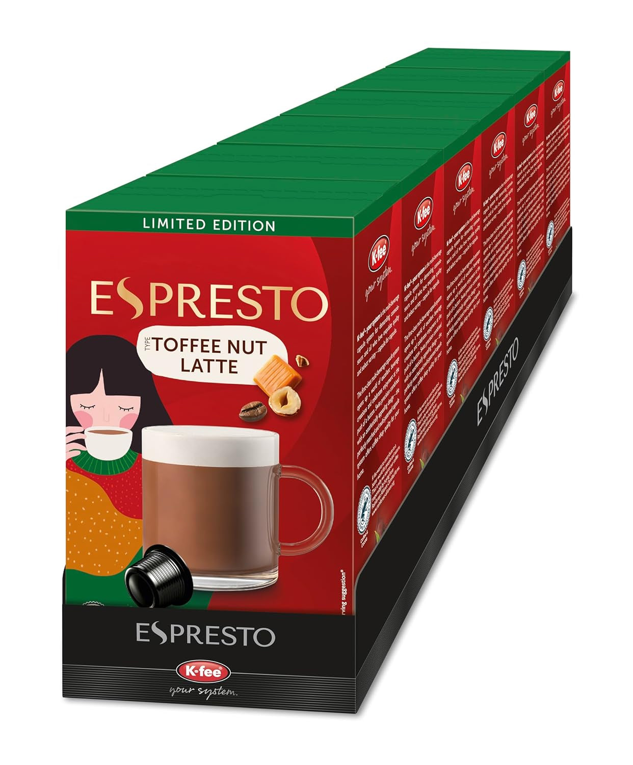 ESPRESTO Toffee Nut Latte, compatibel met K-fee & ALDI EXPRESSI*, gearomatiseerde melkkoffie, RFA-gecertificeerd, 96 capsules