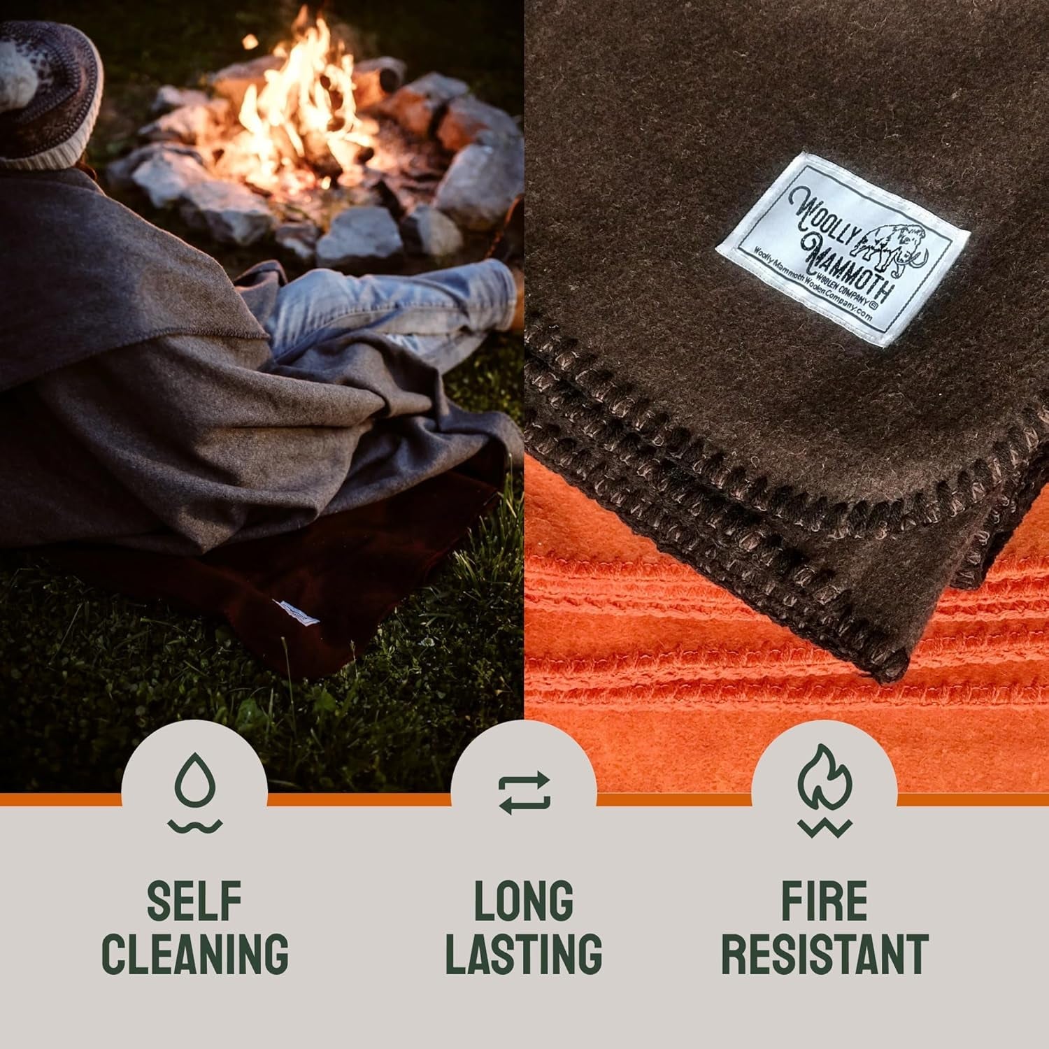 Woolly Mammoth Woolen Co. kampeerdeken, extra groot, merinowol, De perfecte outdooruitrusting voor bushcraft, kamperen, trekking, wandelen, survival of hutdeken. Bruin, 168 X 228 bedden en dekens Woolly Mammoth Woollen Company