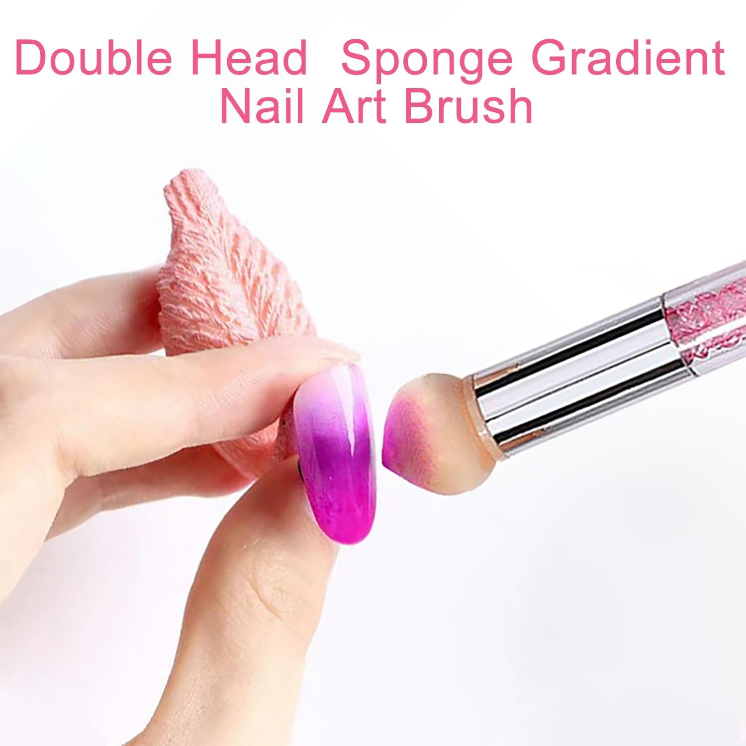 2 Stück Nail Art Rendering-Werkzeuge Doppelter Kopf, Sponge Brush Applicator Inkl 8 Ersatzköpfe, Nail Art Schwamm en Tupfpinsel (Weiß, Rosa)