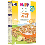 HiPP biologische muesli met 7 granen (8 x 200 g), vanaf 12 maanden, zonder toegevoegde suiker, extra fijne stukjes - gemakkelijk te kauwen, beste biologische kwaliteit