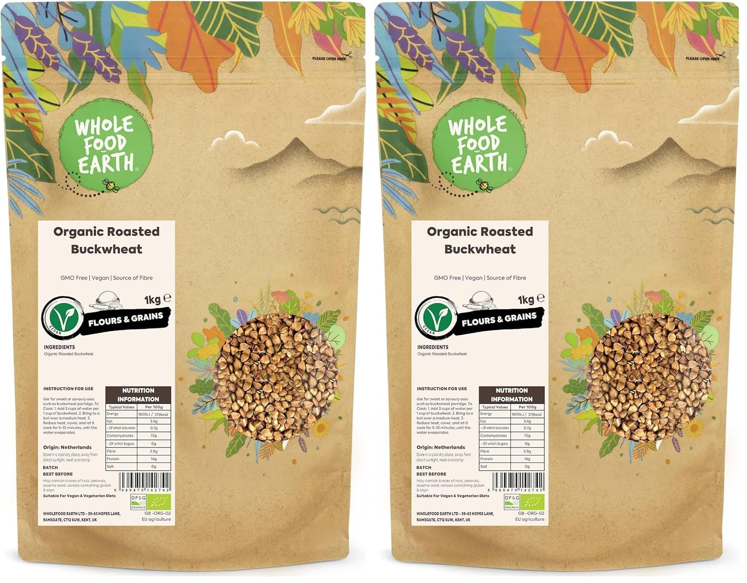 Wholefood Earth biologische geroosterde boekweit, 1 kg