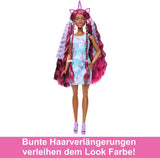 Barbie-pop Leuk stijlvol haar met extra lang kleurrijk zwart haar en sprankelend roze jurkje 10 kapsel- en mode-accessoires JDC86