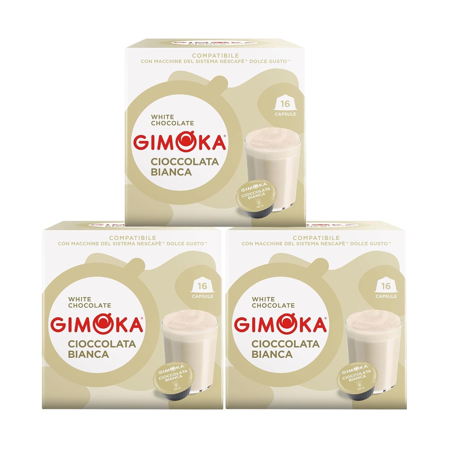 Gimoka Kaffeekapseln, Gesmack WEISSE CHOKOLADE - 48 Kapseln Compatibel met Kaffeemaschinen der Marke Nescafè* Dolce Gusto*, 48 Stück (3 x 16 Getränke), Hergestellt in Italien
